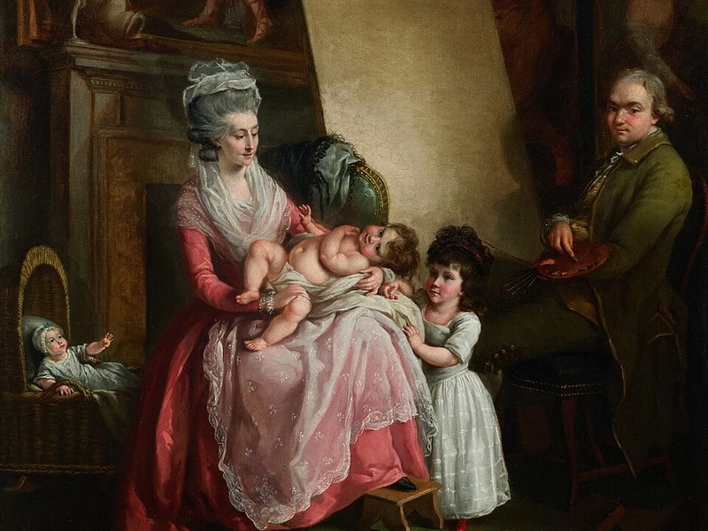 1777-John Francis Rigaud - Ritratto dell'artista con la moglie e i figli, nel suo studio, 1782